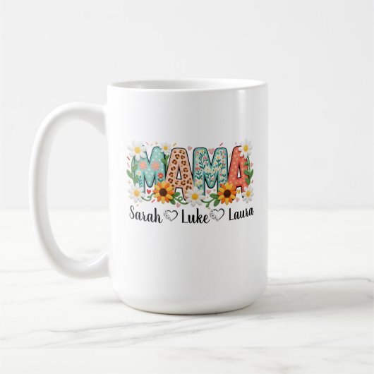 子供の名前入りフラワーママ コーヒーマグ コーヒーマグカップ (左)