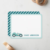 子供の名前入りレーシングカーノートカード（男の子用） ノートカード (正面/裏面インサイチュ)