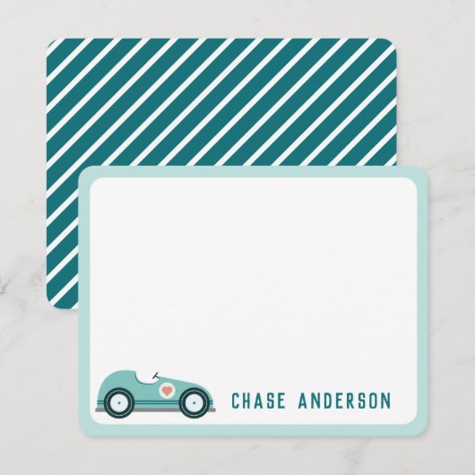 子供の名前入りレーシングカーノートカード（男の子用） ノートカード (正面/裏面)