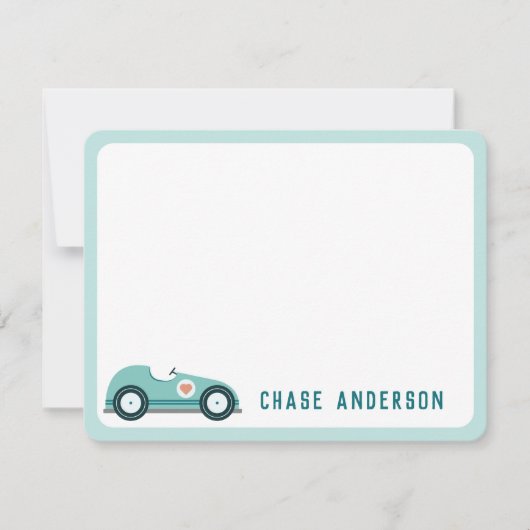 子供の名前入りレースカーのメモカード（男の子用） ノートカード (正面)