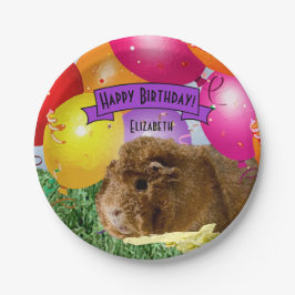 子供の名前誕生日モルモットパーティーバルーン ペーパープレート