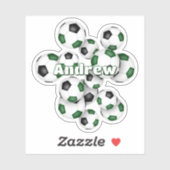子供の名前 緑 黒 サッカーボール シール (シート)
