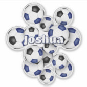 子供の名前 青 黒 サッカーボール シール (正面)