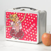 子供の名前ballerinaブロンド女の子赤ピンクの弁当箱 メタルランチボックス (インサイチュ)