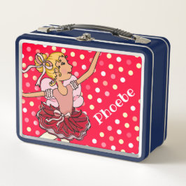 子供の名前ballerinaブロンド女の子赤ピンクの弁当箱 メタルランチボックス