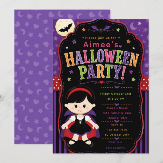 子供の吸血鬼ハロウィンパーティー 招待状 (正面/裏面)