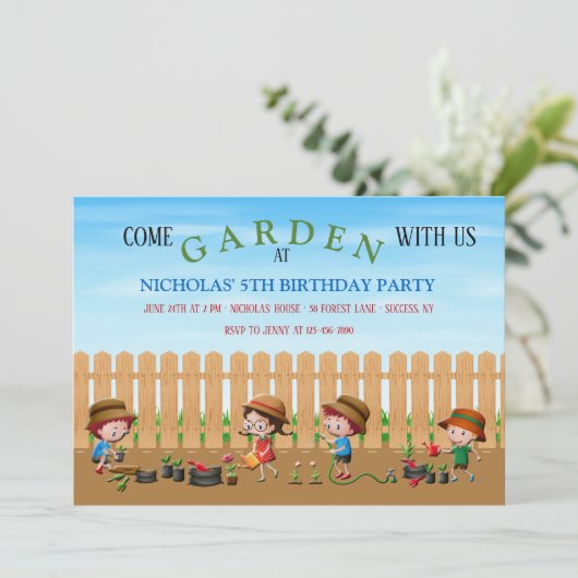 子供の園芸パーティの招待状 招待状 (スタンド正面)