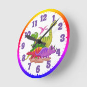 子供の壁時計 – カラフル恐竜 ラウンド壁時計 (傾斜)
