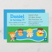 子供の夏のしぶきの誕生日のプールのパーティの招待状 招待状 (正面/裏面)