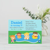 子供の夏のしぶきの誕生日のプールのパーティの招待状 招待状 (スタンド正面)