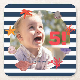 子供の夏のセーラーの誕生日パーティー スクエアペーパーコースター