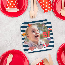 子供の夏のセーラーの誕生日パーティー ペーパープレート