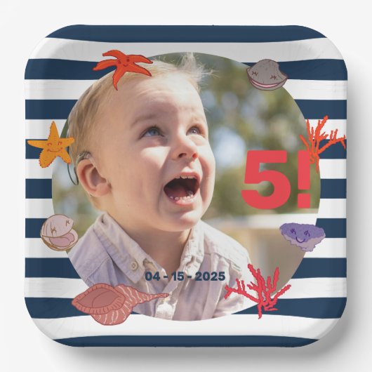 子供の夏のセーラーの誕生日パーティー ペーパープレート (正面)