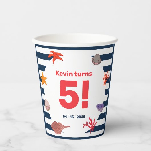 子供の夏のセーラーの誕生日パーティー 紙コップ (正面)