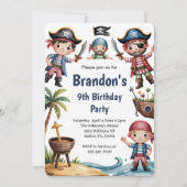 子供の夏のビーチ海賊の誕生日パーティー 招待状 (正面)