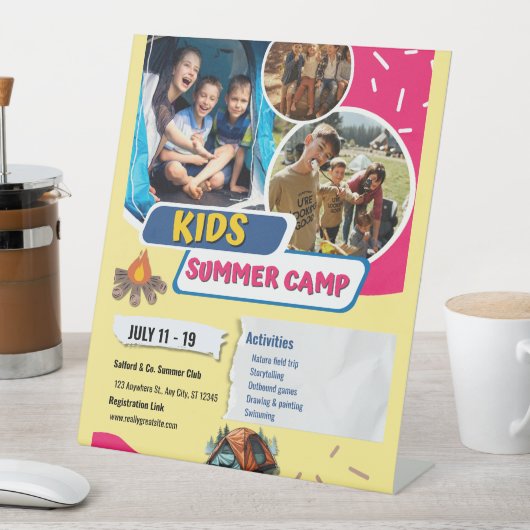 子供の夏キャンプのフライヤー、子供のブートキャンプ 夏 台座サイン (インサイチュ)