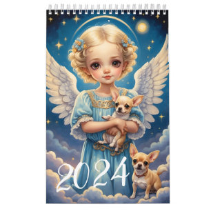 子供の天使と可愛い動物。2024 カレンダー