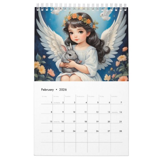 子供の天使と可愛い動物。2024 カレンダー (2月 2026)