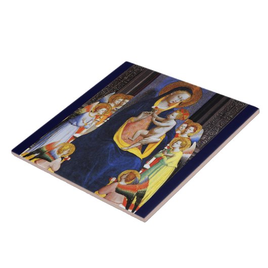 子供の天使と聖人のクリスマスを持つヴァージン タイル (側面)