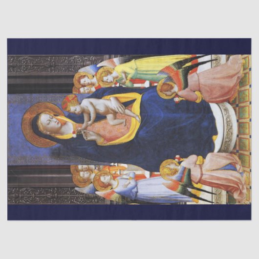 子供の天使と聖人のクリスマスを持つヴァージン 薄葉紙 (正面)