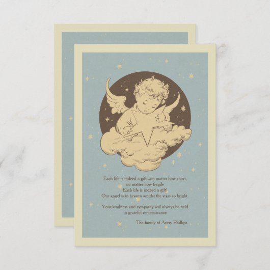 子供の天使の悔やみや弔慰のサンキューカード 招待状 (正面/裏面)