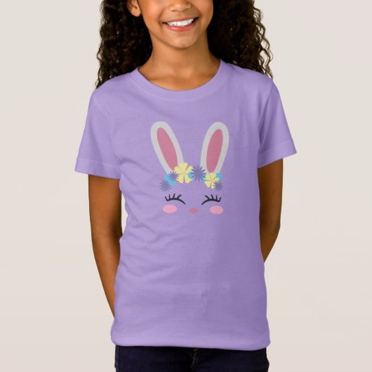 子供の女の子のかわいいイースターのウサギの顔のTシャツ Tシャツ (正面)