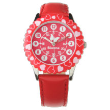 子供の女の子の赤と白あなたの名前の腕時計を追加
