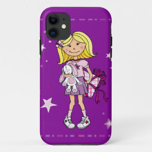 子供の女の子はピンクの紫のiphoneケースを抱く iPhone 11 ケース