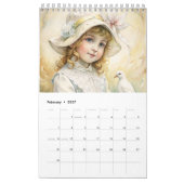 子供の女の子ヴィンテージイースタードーブ2025 カレンダー (2月 2027)