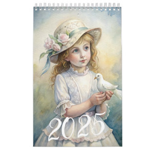 子供の女の子ヴィンテージイースタードーブ2025 カレンダー