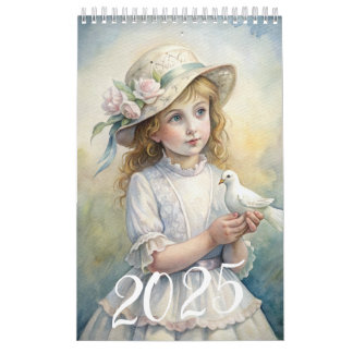 子供の女の子ヴィンテージイースタードーブ2025 カレンダー