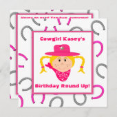 子供の女性のカーボーイのパーティーのブロンドの女の子の誕生日 招待状 (正面/裏面)