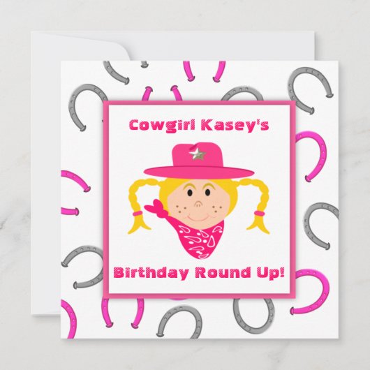 子供の女性のカーボーイのパーティーのブロンドの女の子の誕生日 招待状 (正面)