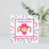 子供の女性のカーボーイのパーティーの赤毛の女の子の誕生日 招待状 (スタンド正面)