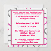 子供の女性のカーボーイのパーティーの赤毛の女の子の誕生日 招待状 (裏面)