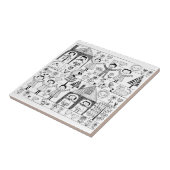 子供の子供および動物の民芸のスケッチ タイル (側面)