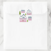 子供の子供っぽい漫画の村の家の木ピンクwh スクエアシール (バッグ)