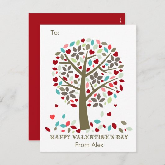 子供の学校の教室のバレンタインはモダンな木を梳きます シーズンポストカード (正面/裏面)