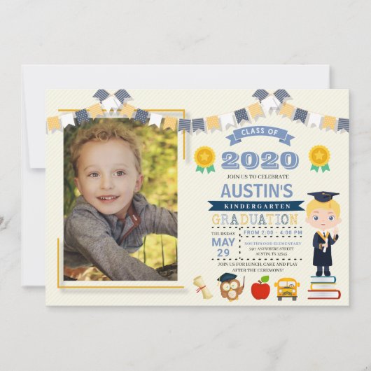 子供の学校卒業写真 招待状 (正面)