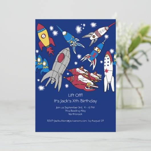 子供の宇宙インスパイア誕生日パーティーの招待 招待状 (スタンド正面)