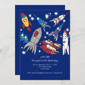 子供の宇宙インスパイア誕生日パーティーの招待 招待状 (正面/裏面)