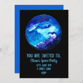 子供の宇宙テーマパーティーの招待状 招待状 (正面/裏面)