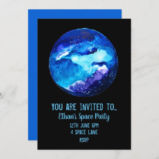 子供の宇宙テーマパーティーの招待状 招待状 (正面/裏面)