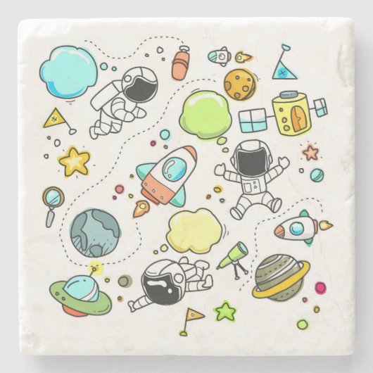 子供の宇宙漫画の背景スケッチ ストーンコースター (正面)