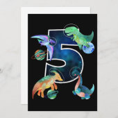 子供の宇宙飛行士 恐竜 5歳の誕生日 セーブザデート (正面/裏面)