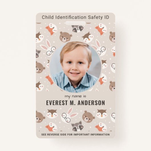 子供の安全緊急時の子供の写真の識別 バッジ (正面)