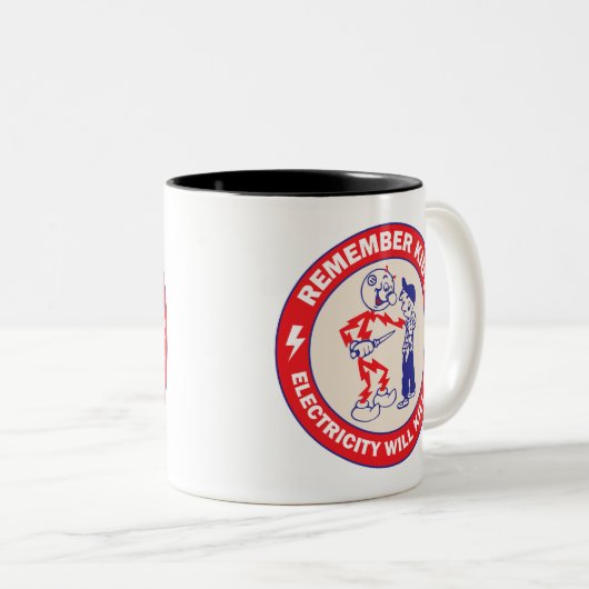 子供の安全認識度、電気はあなたを殺す ツートーンマグカップ (正面右)