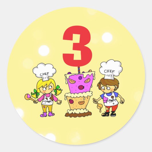 子供の小さなシェフ 3歳の誕生日お祝い ラウンドシール (正面)