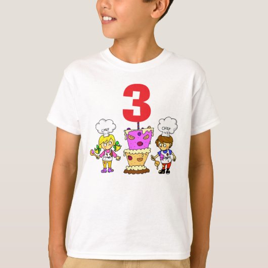 子供の小さなシェフ 3歳の誕生日お祝い Tシャツ (正面)