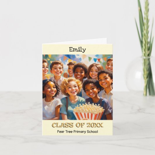 子供の小学校卒業おめでとうカード 小学校を卒業する子供のための明るくカラフルなカード カード (正面)